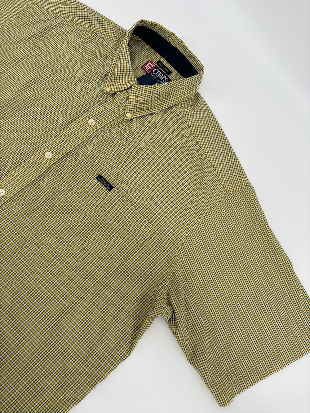 Vtg Chaps Ralph Lauren Shirt Mens 2XLT Yellow Check Grid Short Sleeve Easy Care